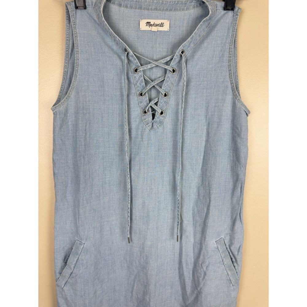 Madewell Women’s Chambray Lace-Up Shift Dress Blue XXS - Picture 3 of 9
